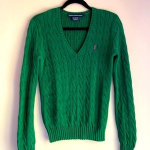 Vintage Ralph Lauren green cable knit sweater, size S